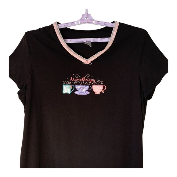 Secret Treasures Nightgown Size 2 X Black Aromatherapy Short Sleeve Cotton PJs - Picture 2 of 11